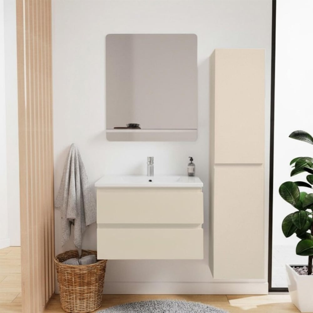 Ensemble meuble simple vasque SORRENTO 60 cm + robinet + miroir + Colonne