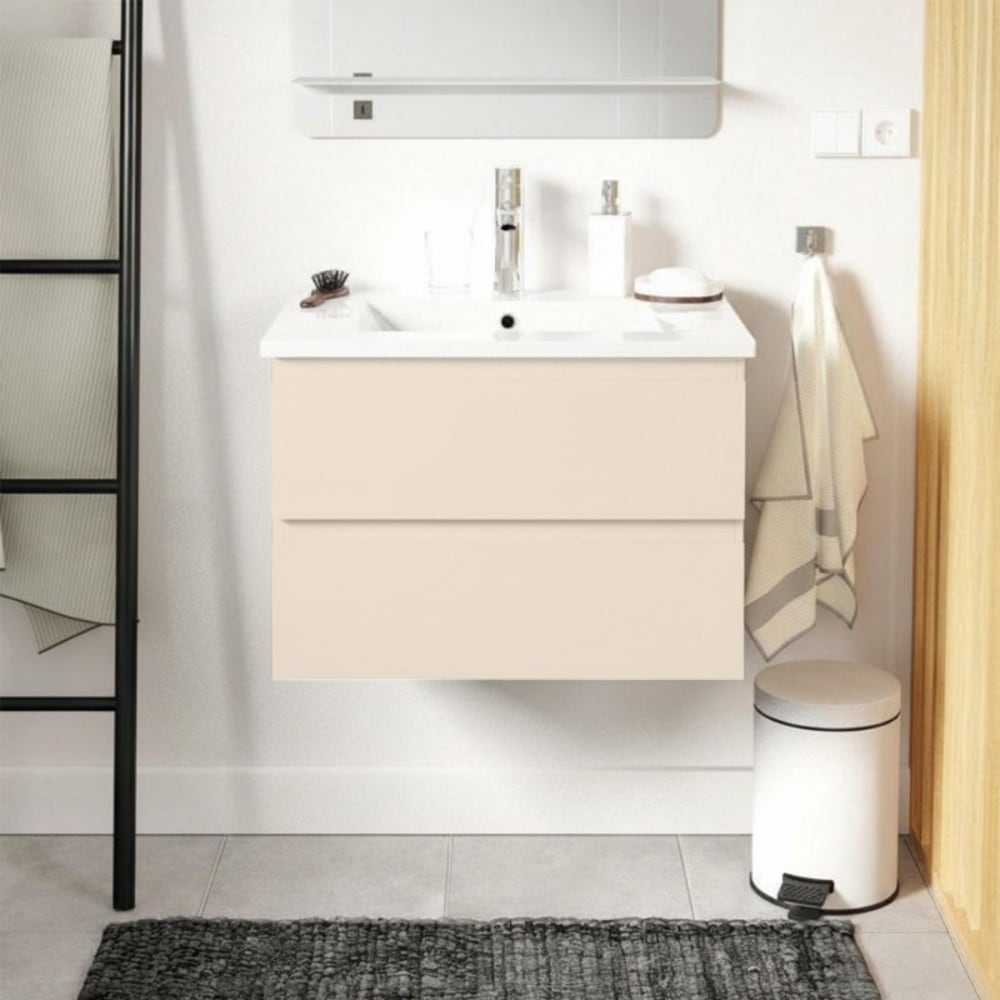 Ensemble simple vasque SORRENTO 60cm avec plan céramique et robinet chromé