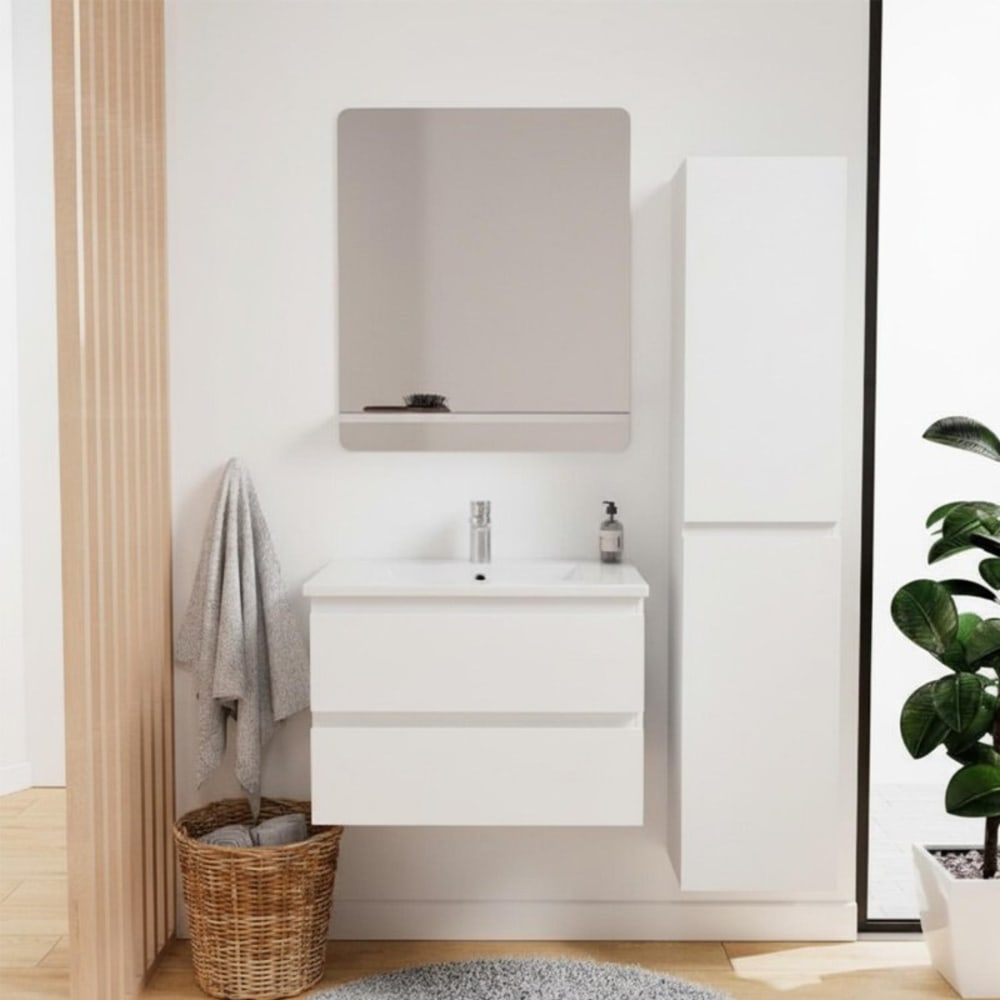 Ensemble meuble simple vasque SORRENTO 60 cm + robinet + miroir + Colonne