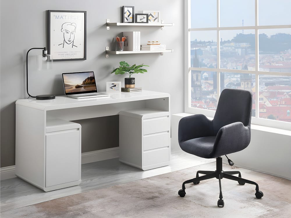 Bureau Avec Rangements Serguei - Mdf Laqué Blanc