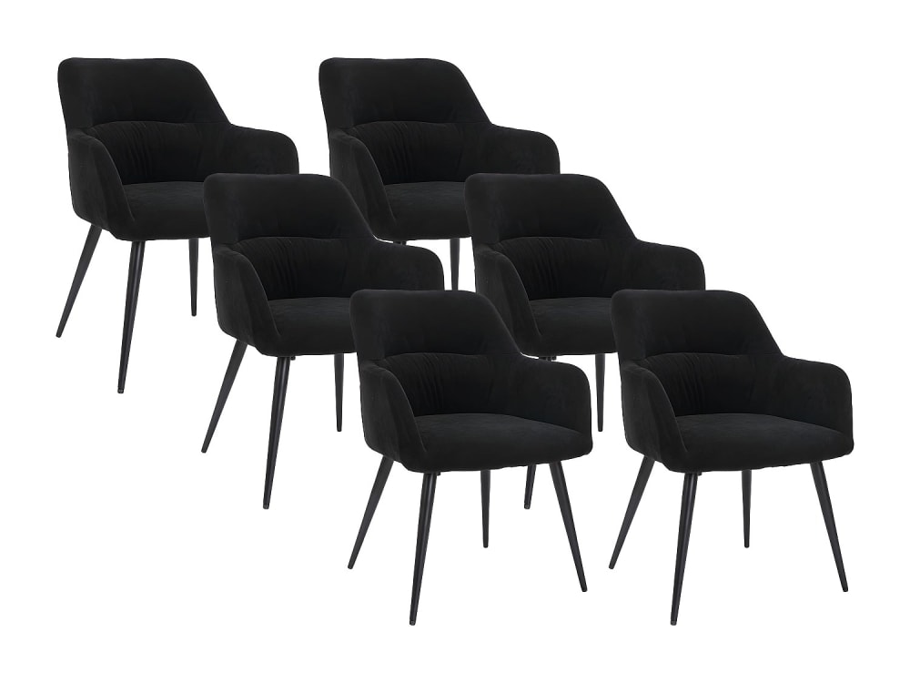 Lot De 6 Chaises Avec Accoudoirs En Tissu Et Métal - Noir - Heka