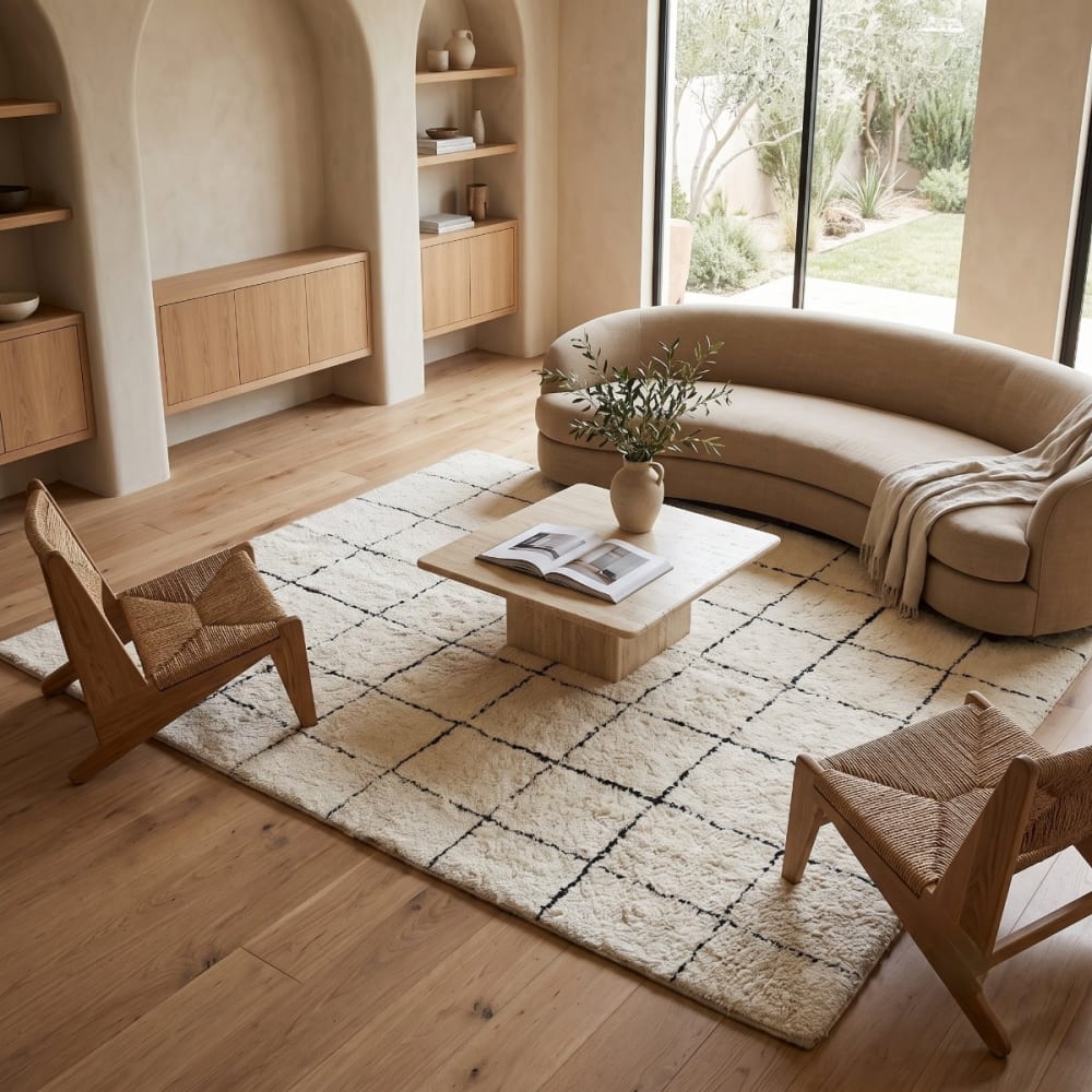 Tapis lavable berbère en coton blanc écru 60x90