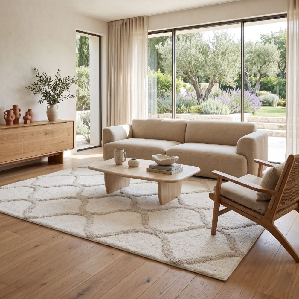 Tapis lavable berbère en coton beige 60x90