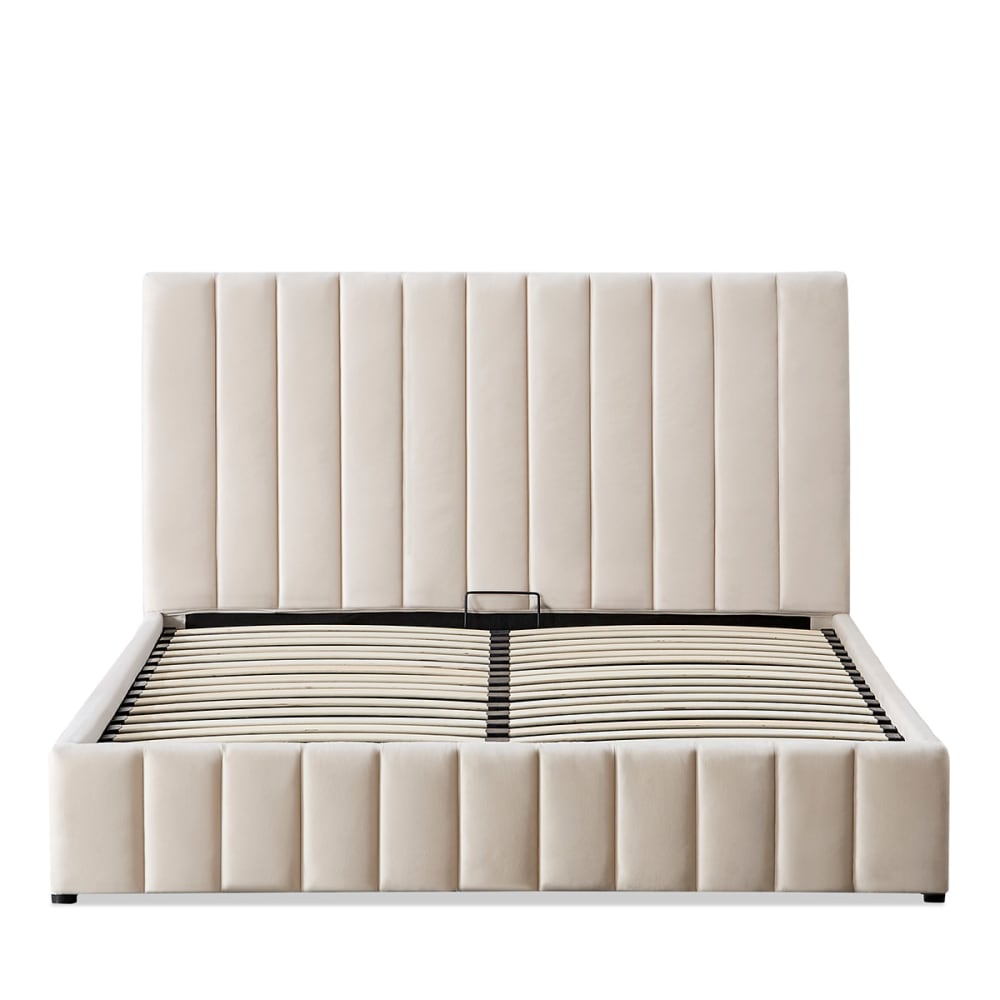 Lit coffre velours beige Trocadero 180x200 cm