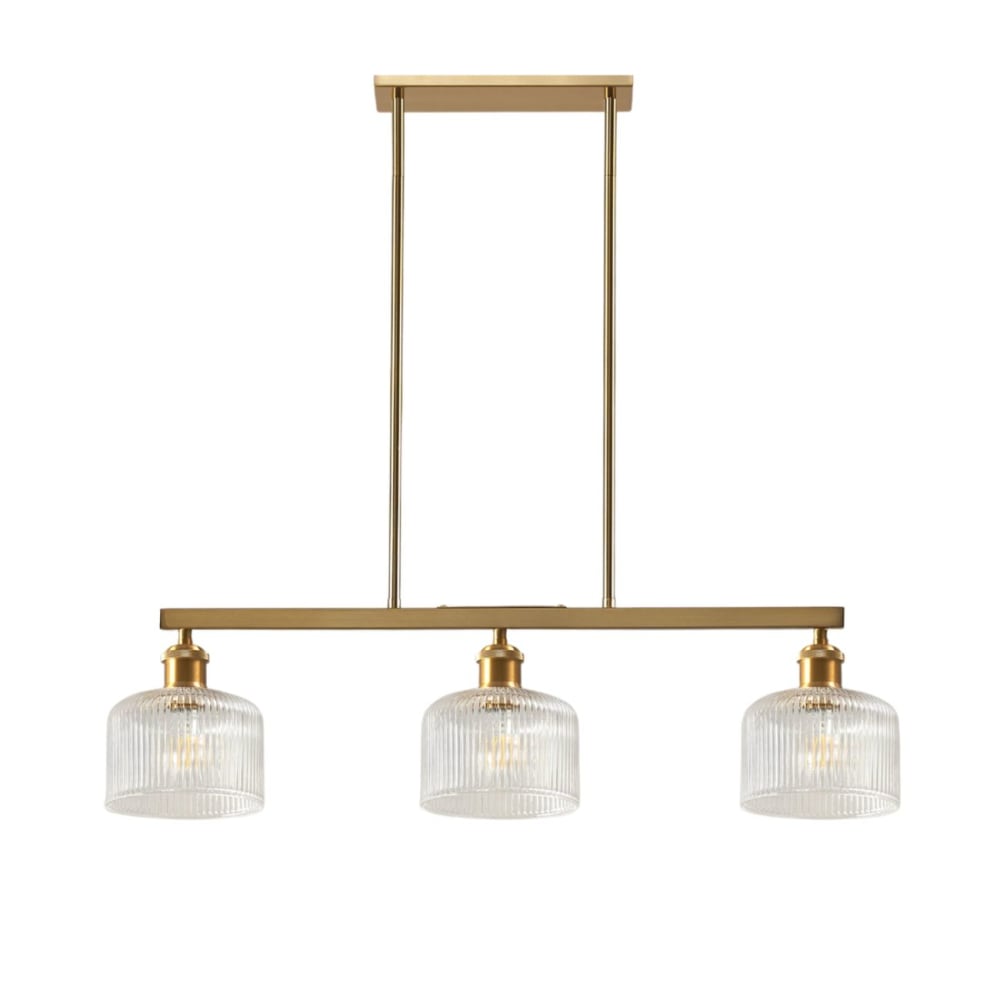 Suspension vintage laiton trois verres transparents striés - Auréline
