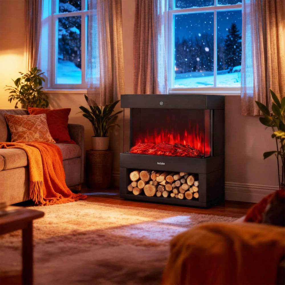 Cheminée électrique décorative LEORA 2 niveaux de chauffage avec 900 W et 1800 W noir