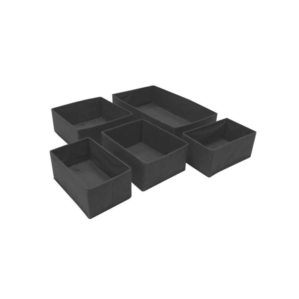 Lot de 5 organisateurs de tiroirs en tissu noir 44 x 25 x 11 cm