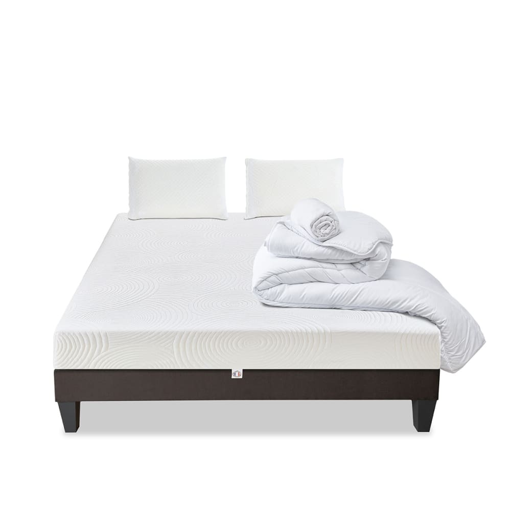 Pack Vosges 140x190 cm Matelas Mousse + Sommier Bois + Accessoires