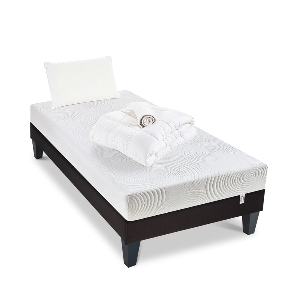 Pack Vosges 90x200 cm Matelas Mousse + Sommier Bois + Accessoires