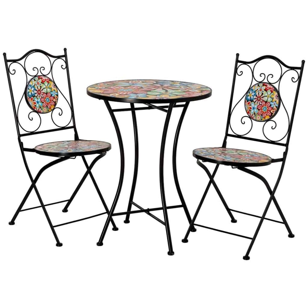 Ensemble table et 2 chaises en métal, 60x60x75 cm et 38x46x90 cm