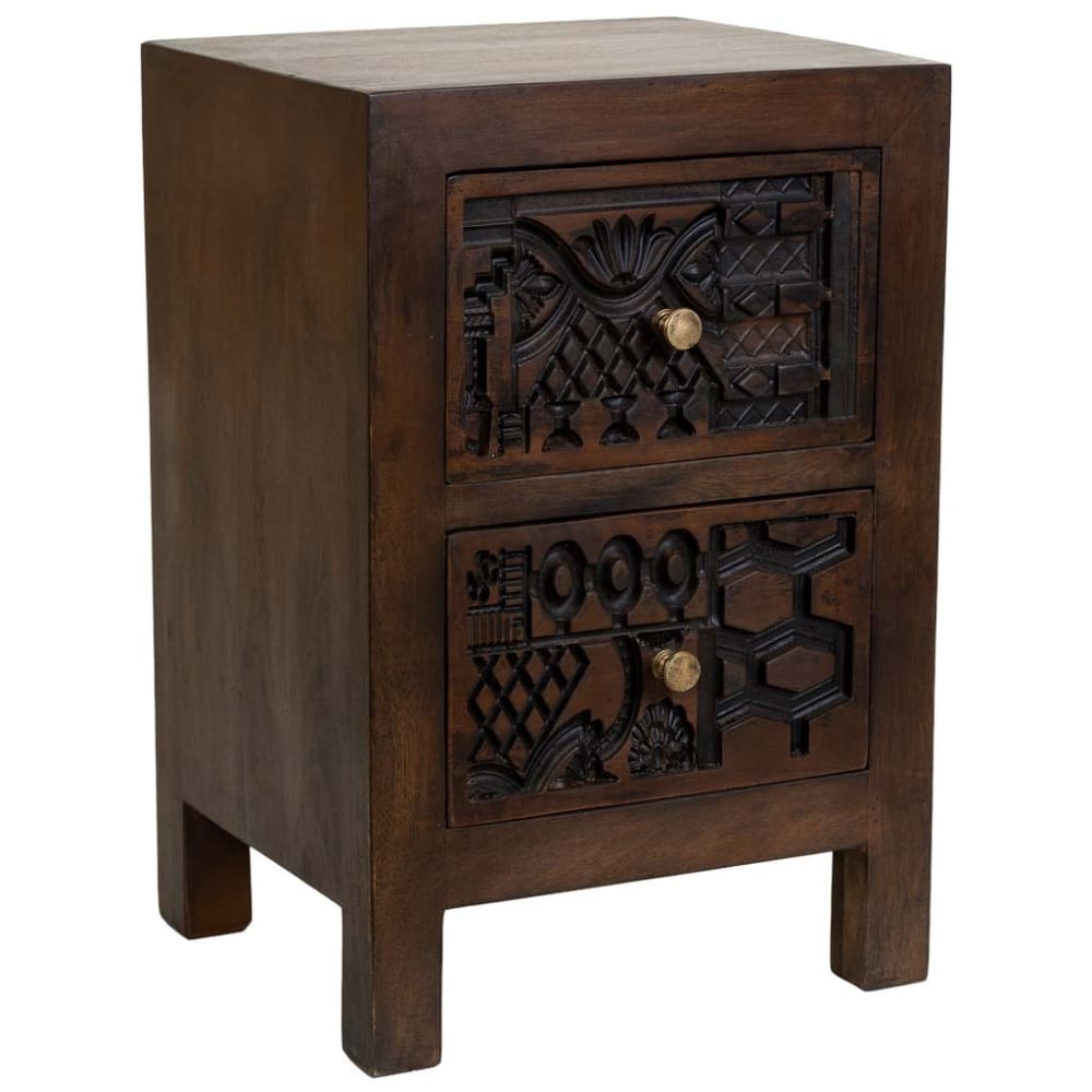 Table De Chevet En Bois Brun Sculpté À La Main 40x35x60 Cm (h)