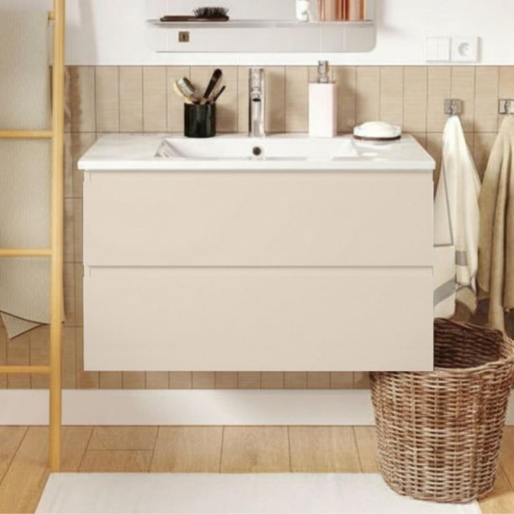 Meuble simple vasque SORRENTO 80cm décor chêne et robinet
