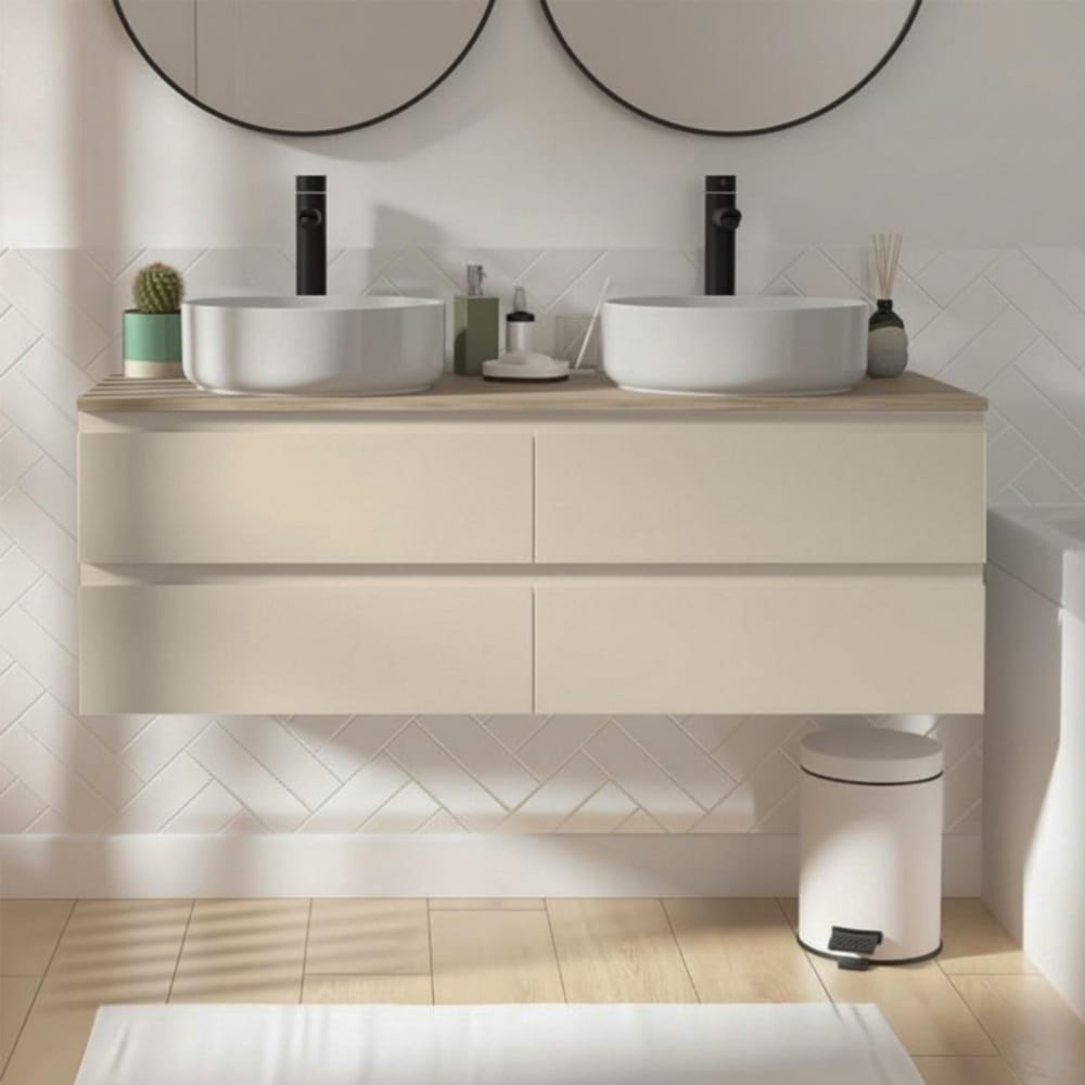 Ensemble double vasque suspendu SORRENTO avec vasques et robinets 120 cm