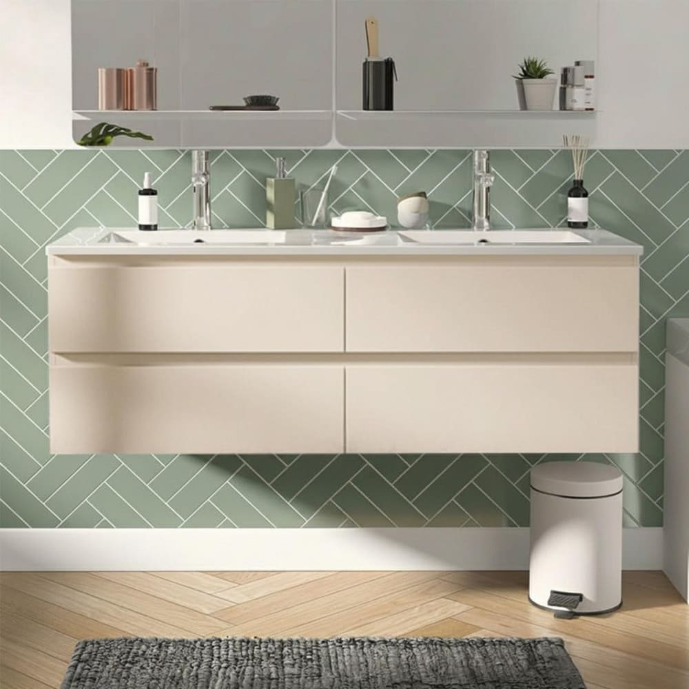 Ensemble double vasque SORRENTO 120cm avec plan céramique et robinets