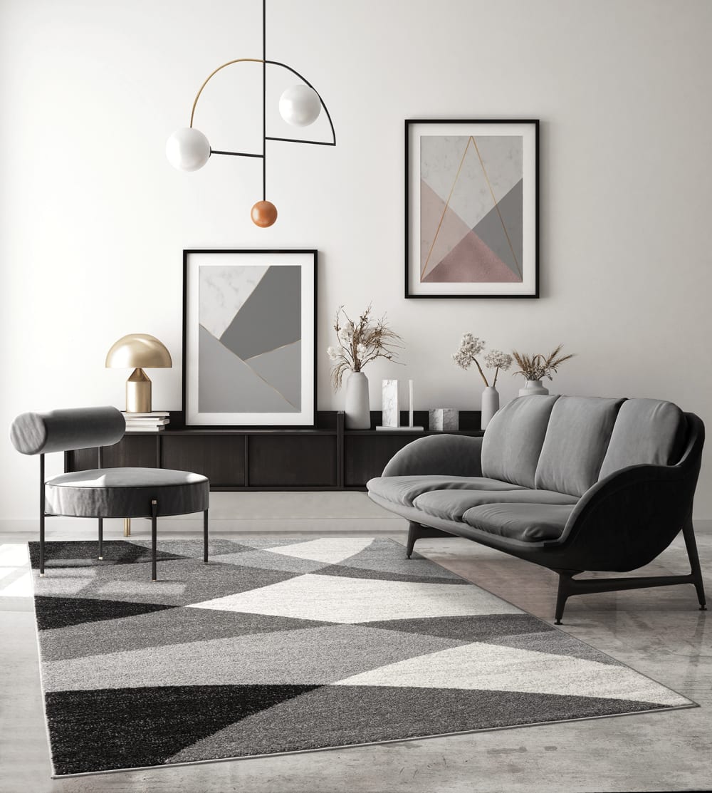Tapis Pearl moderne salon moderne contour, Gris, 160 x 220 cm