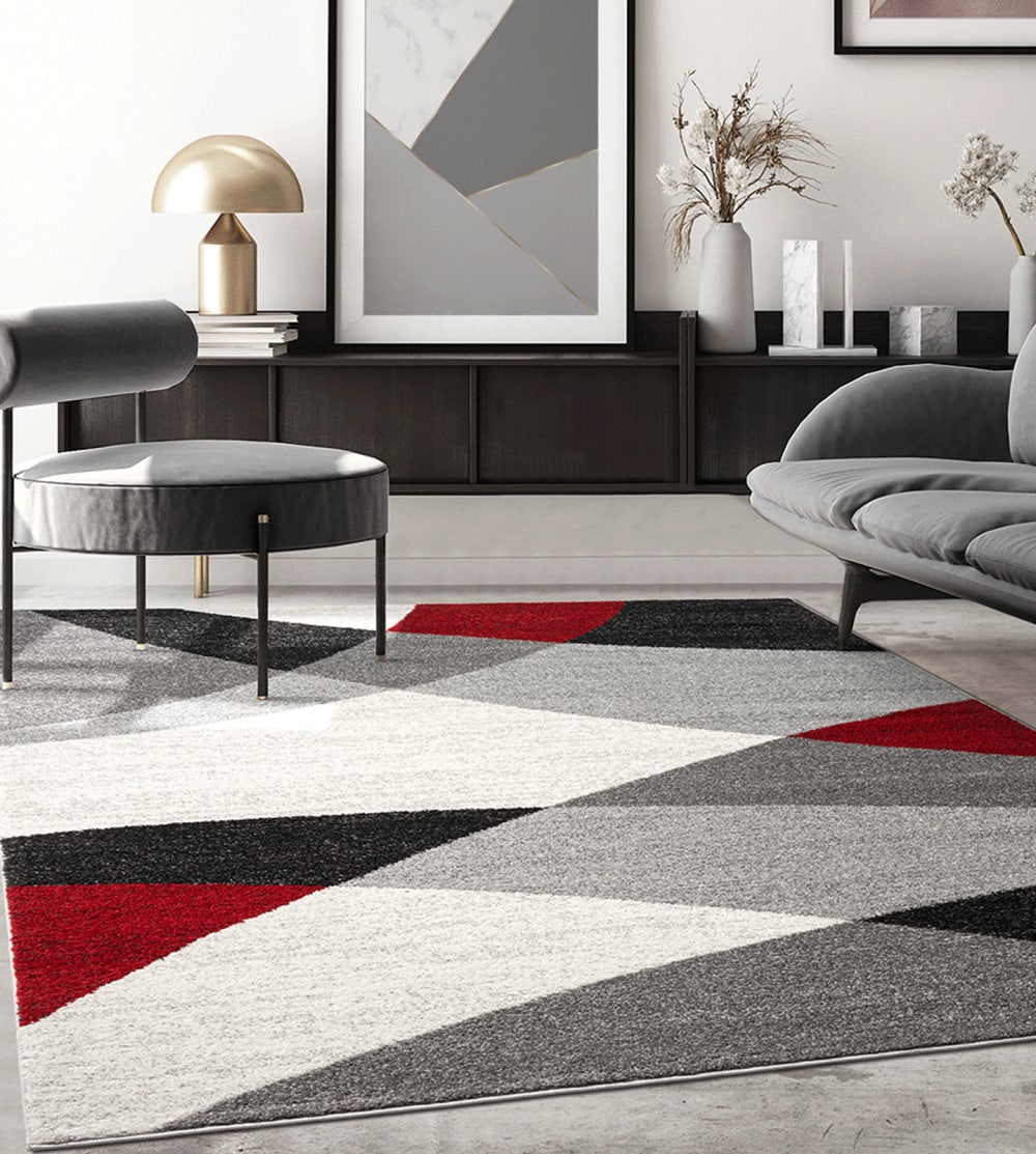 Tapis Pearl moderne salon moderne contour, Gris Rouge, 80 x 140 cm