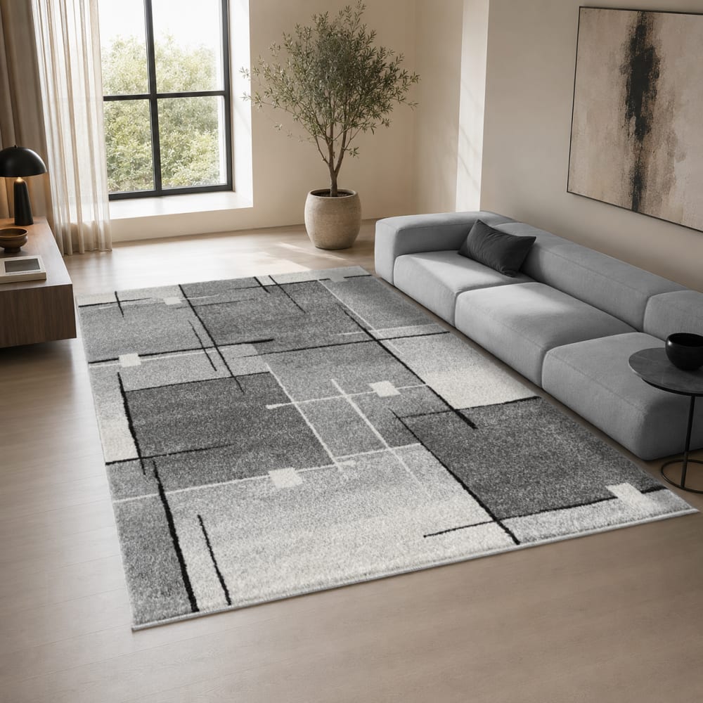 Tapis Pearl moderne salon découpe contour, Gris, 200 x 280 cm