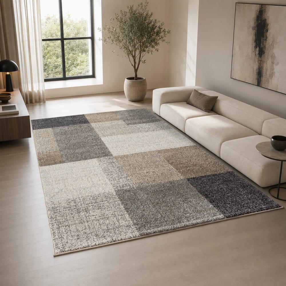 Tapis Pearl moderne salon découpe géométrique, Beige, 200 x 280 cm