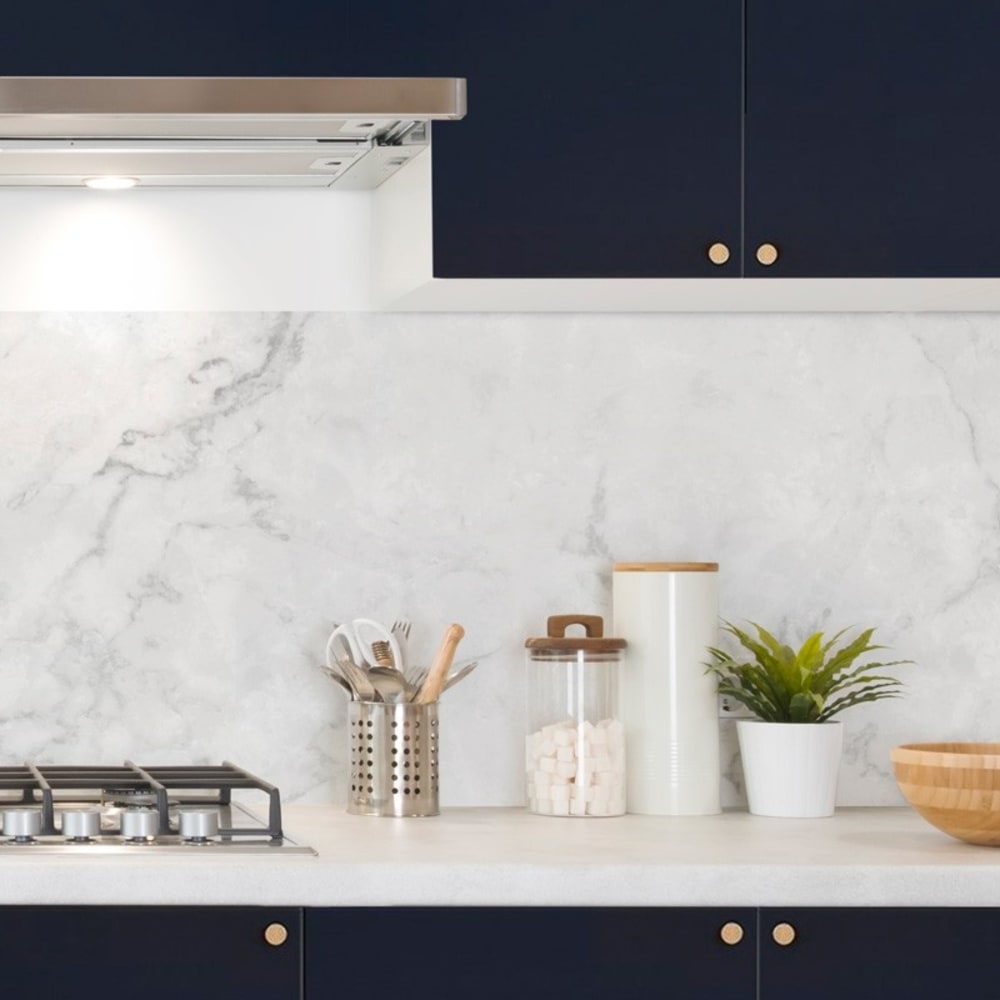Crédence cuisine en aluminium - marbre blanc - 240x50 cm (en 2 bandeaux)