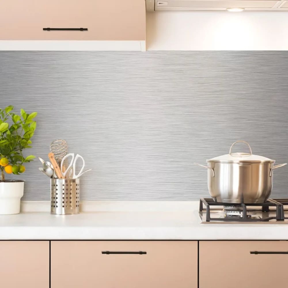 Crédence cuisine en aluminium - effet industriel gris - 240x50 cm (en 2 bandeaux)