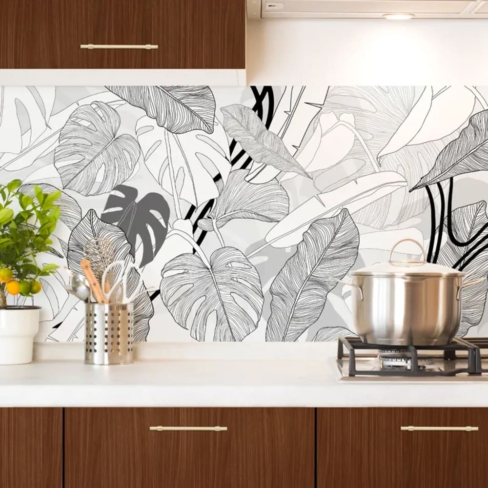 Crédence cuisine en aluminium - floral noir - 360x50 cm (en 3 bandeaux)