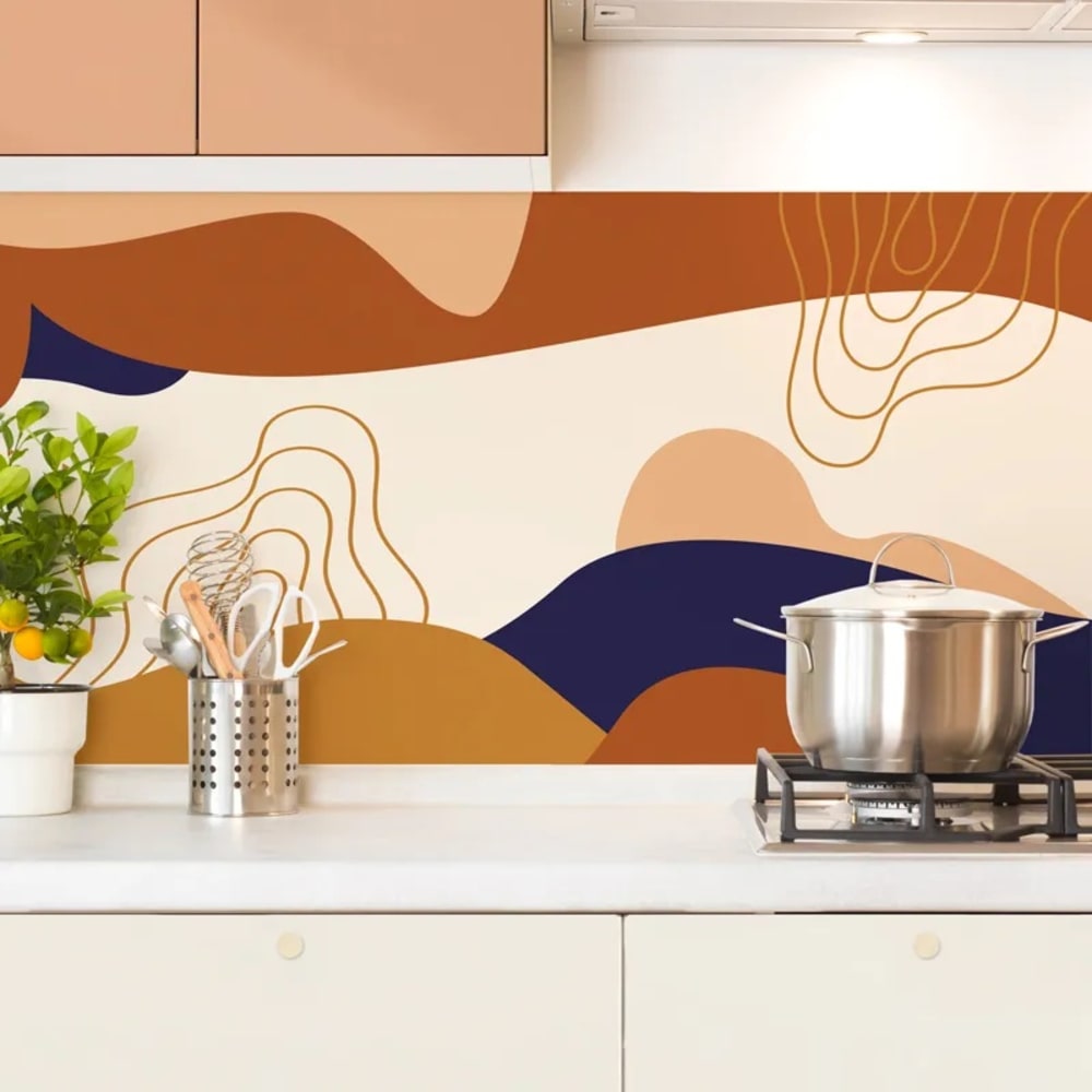 Crédence cuisine en aluminium - design orange - 240x50 cm (en 2 bandeaux)