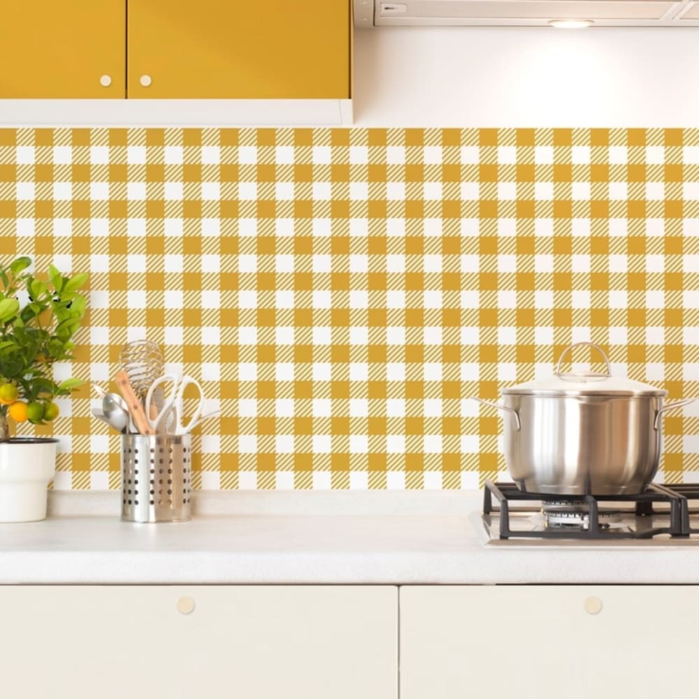Crédence cuisine en aluminium - motif vichy orange - 360x50 cm (en 3 bandeaux)