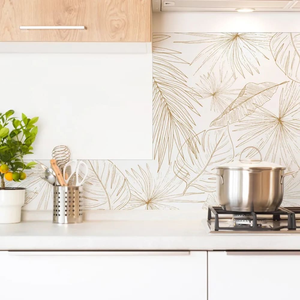 Crédence cuisine en aluminium - floral caramel - 300x20 cm (en 3 bandeaux)