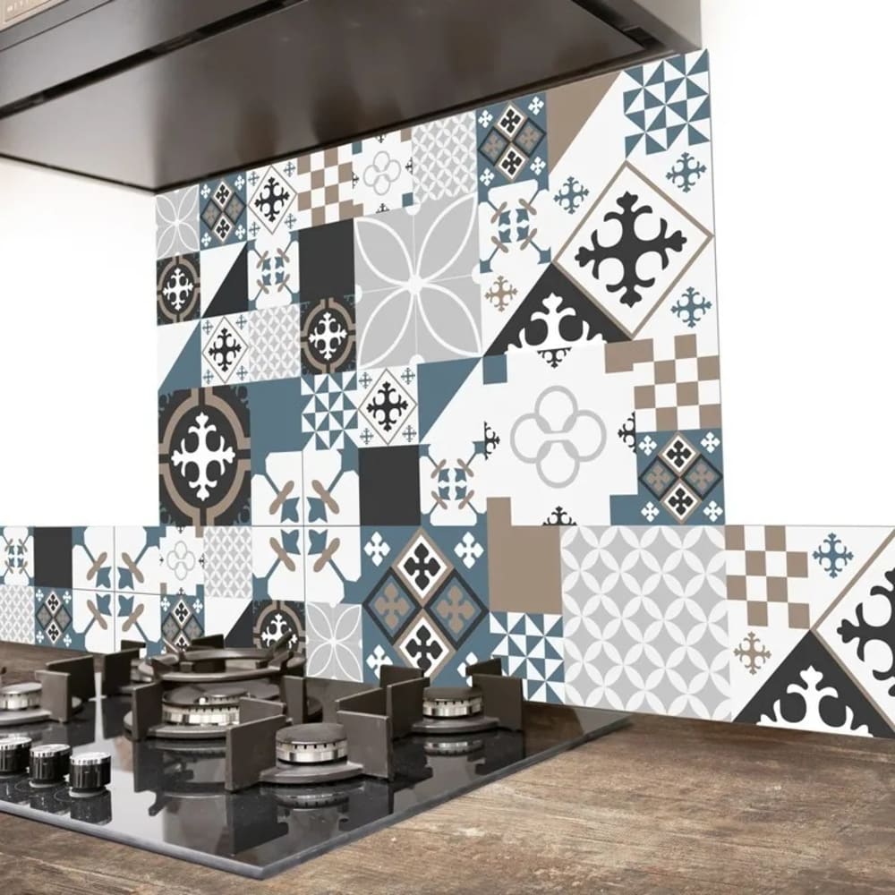 Crédence cuisine en aluminium - effet carreaux de ciment dulce - 300x20 cm (en 3 bandeaux)