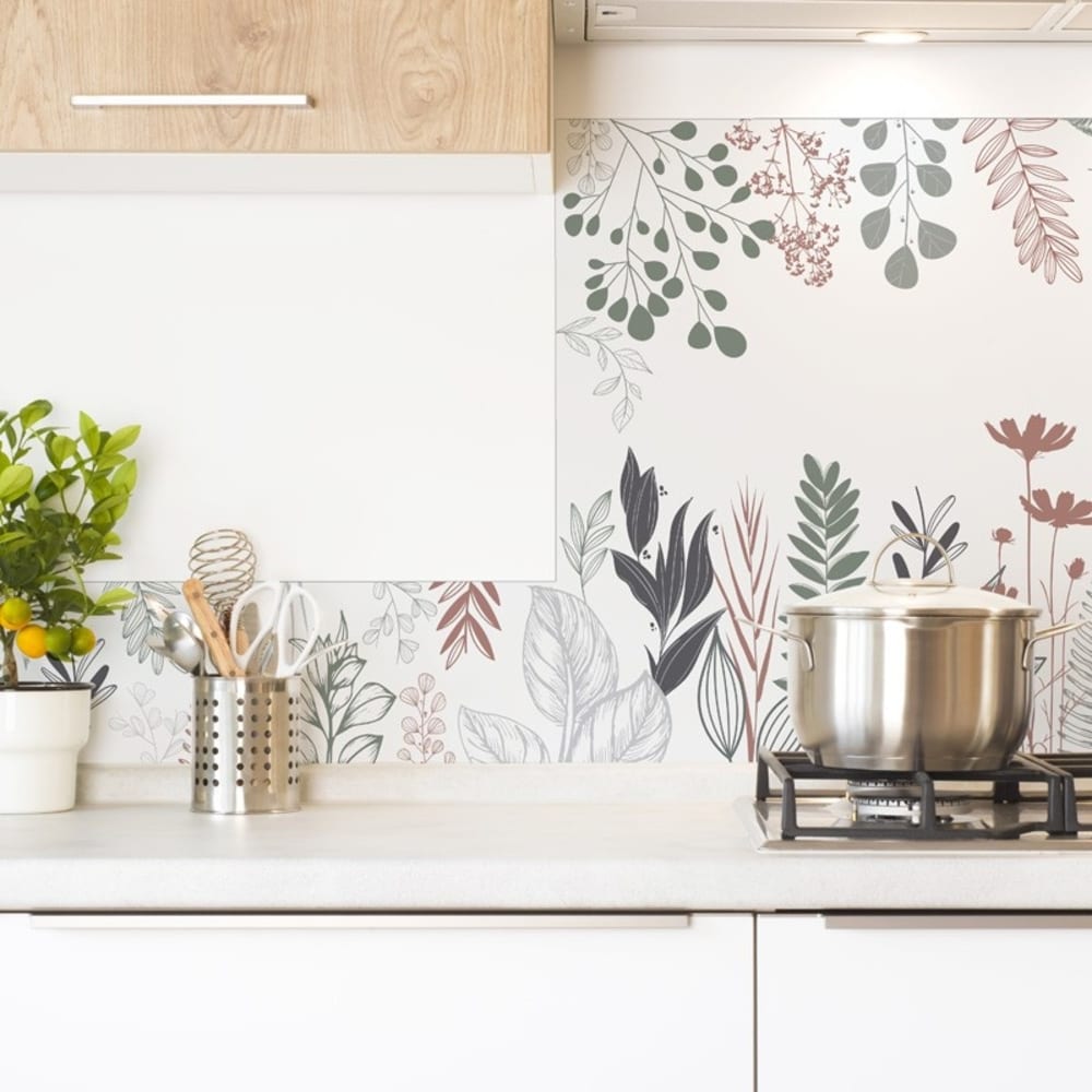 Crédence cuisine en aluminium - floral bleu profond et vert - 300x20 cm (en 3 bandeaux)