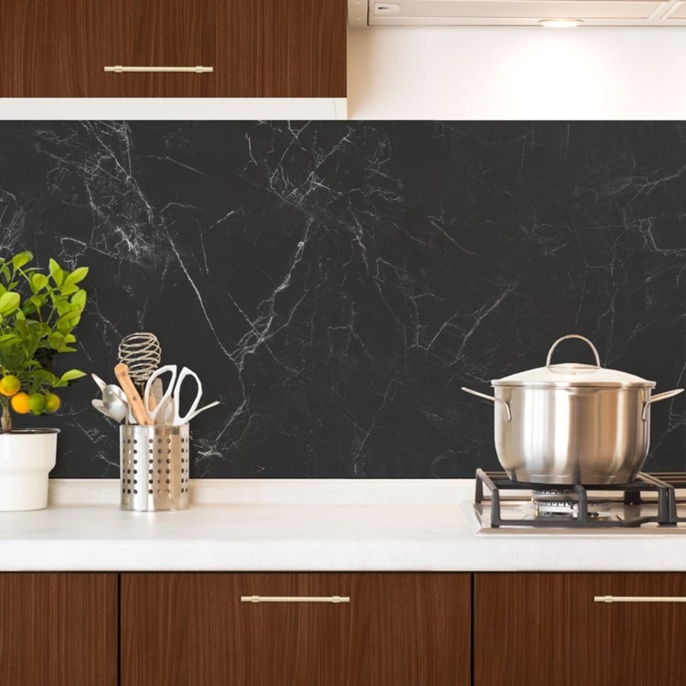 Crédence cuisine en aluminium - effet marbre gris - 240x50 cm (en 2 bandeaux)