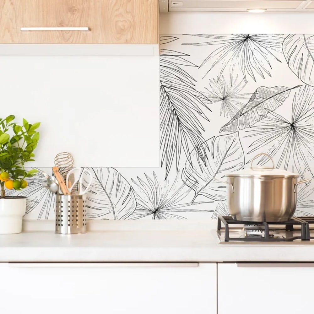 Crédence cuisine en aluminium - floral noir - 300x20 cm (en 3 bandeaux)