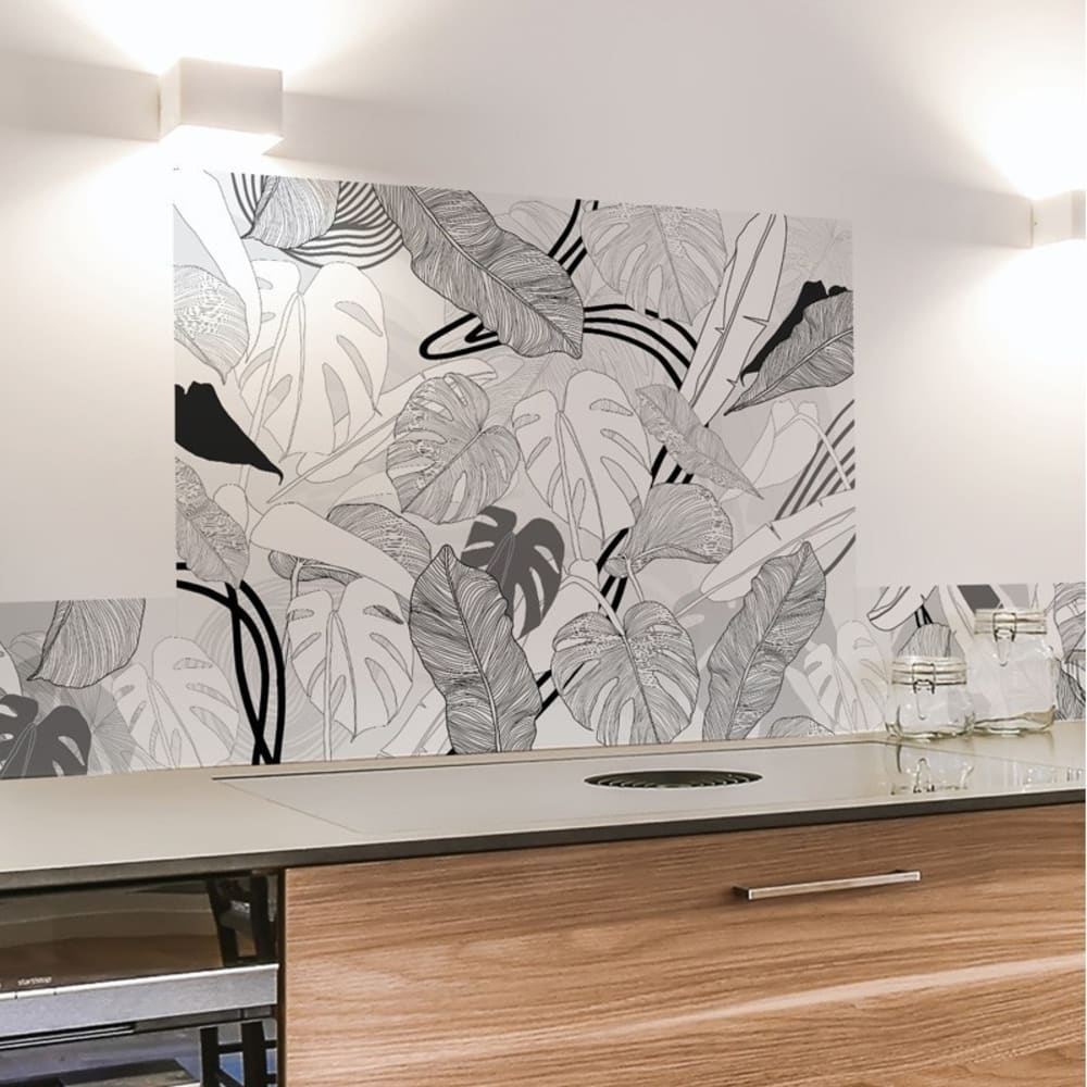 Crédence cuisine en aluminium - floral noir - 300x20 cm (en 3 bandeaux)
