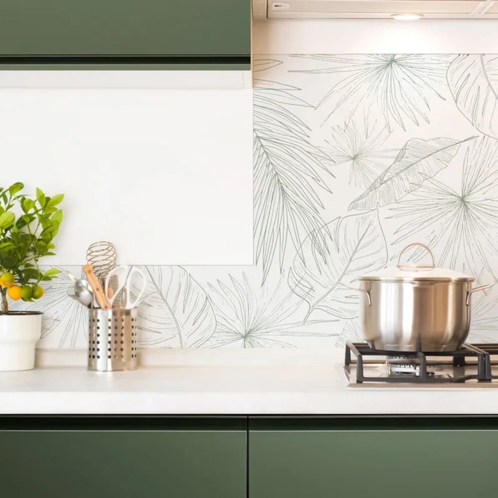 Fond de hotte en aluminium - motif floral vert - 70x90 cm