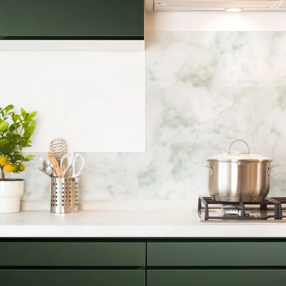 Crédence cuisine en aluminium - effet marbre vert - 200x20 cm (en 2 bandeaux)