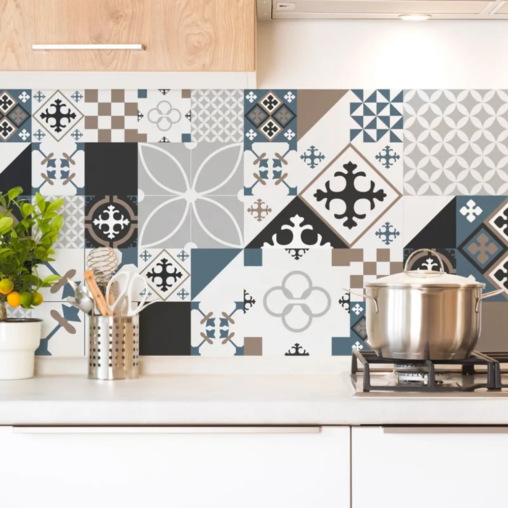 Crédence cuisine en aluminium - effet carreaux de ciment dulce - 240x50 cm (en 2 bandeaux)
