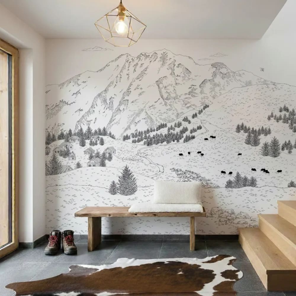 Papier peint panoramique - Les Alpes - Noir et blanc - intissé: 150g/m² - 7 lés: 336x270cm