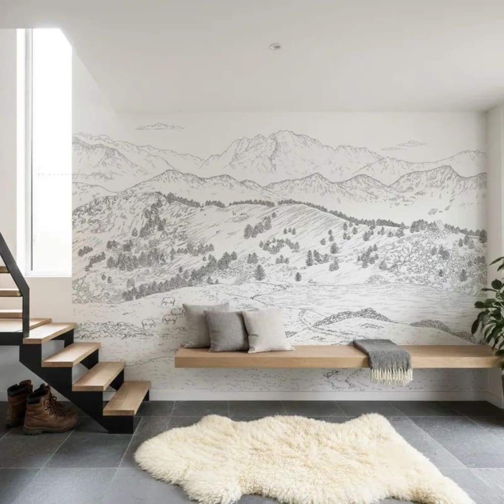 Papier peint panoramique - Les Pyrénées - Noir et blanc - intissé: 150g/m² - 7 lés: 336x270cm