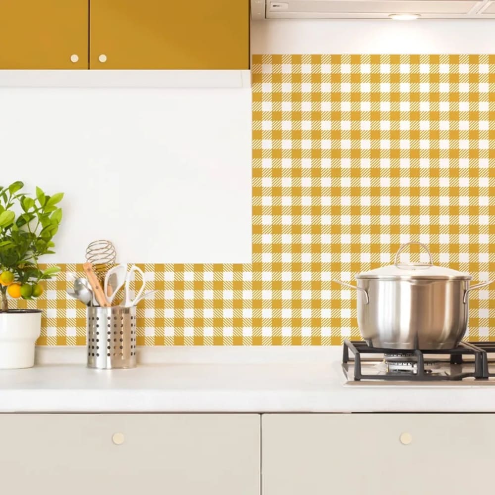 Fond de hotte en aluminium - motif vichy orange - 70x90 cm