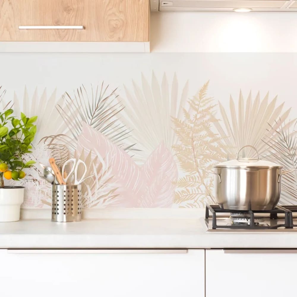 Crédence cuisine en aluminium - floral beige et blanc - 360x50 cm (en 3 bandeaux)
