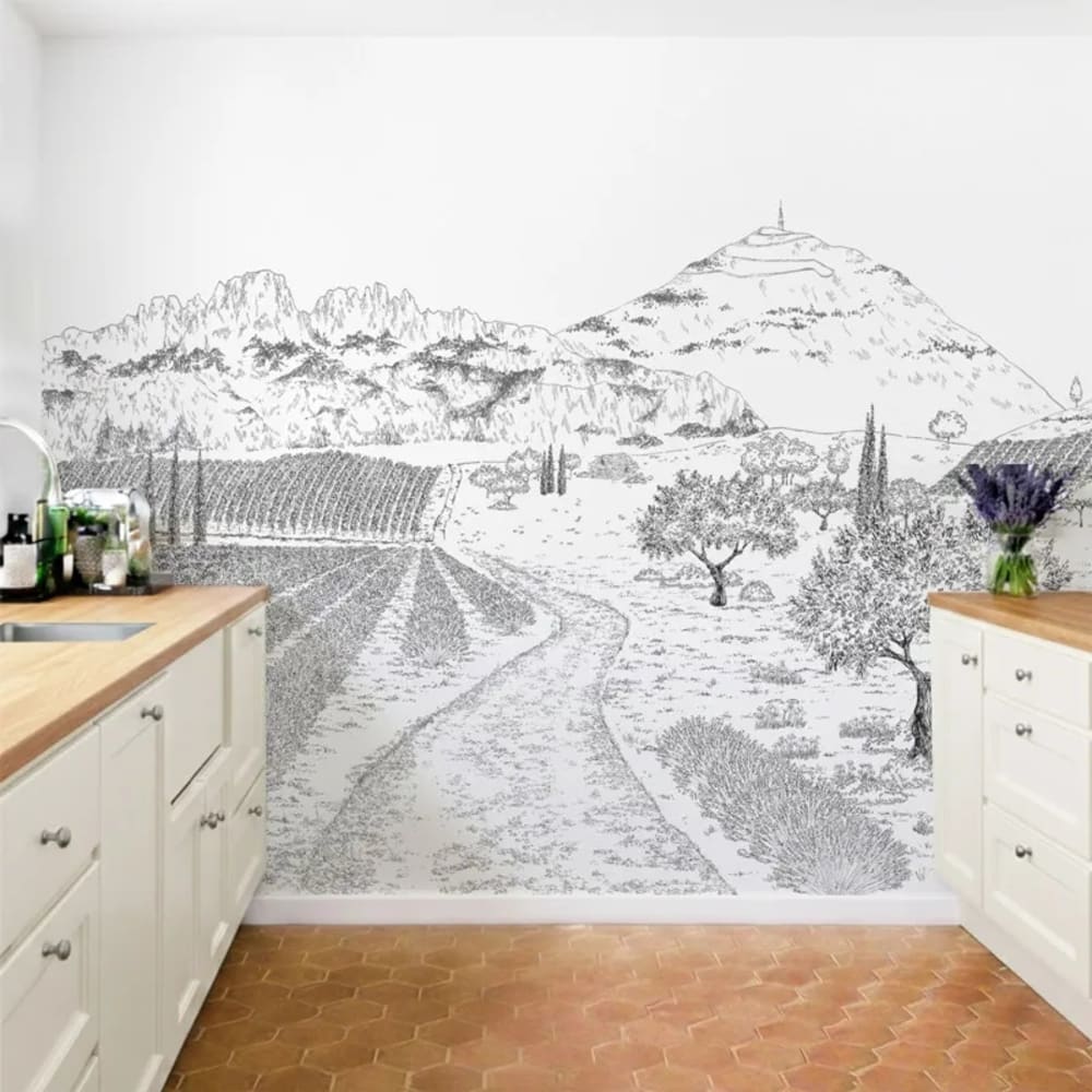 Papier peint panoramique - Le Midi - Noir et blanc - intissé: 150g/m² - 7 lés: 336x270cm