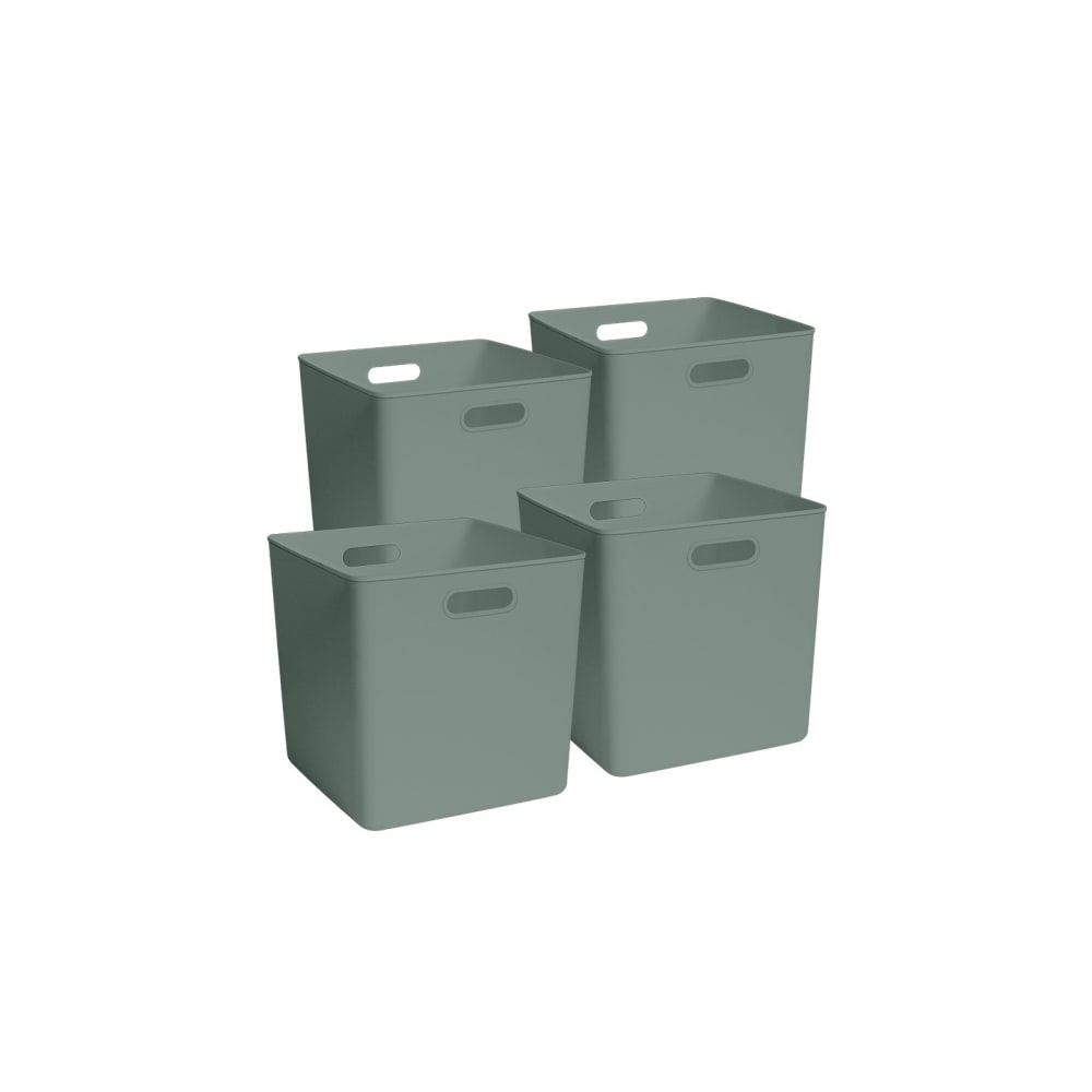 Lot 4 bacs de rangement en plastique vert sauge 31 x 31 x 31 cm