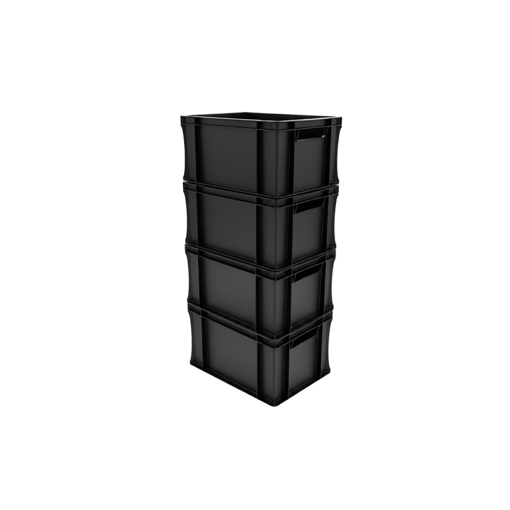 Lot 4 bacs gerbables en plastique noir 40 x 30 x 22 cm 20l