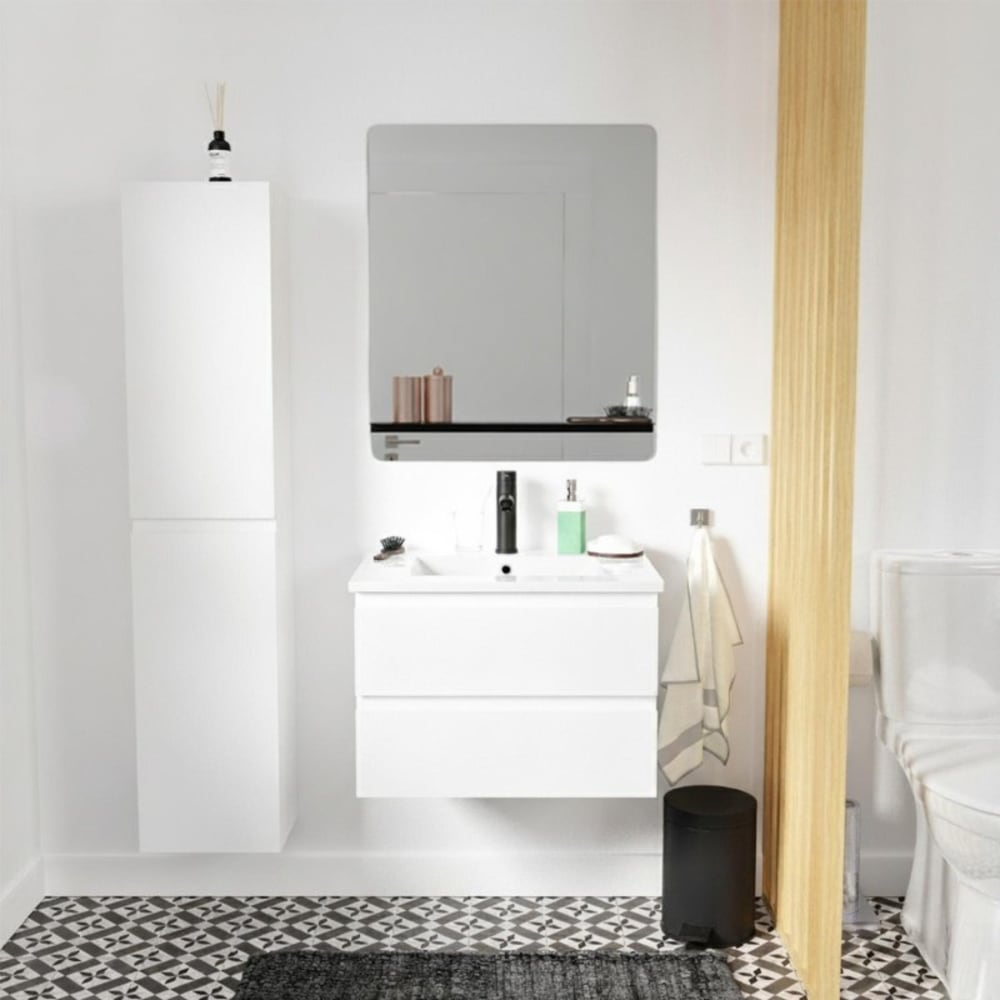 Meuble simple vasque 60cm SORRENTO Décor chêne +vasque+robinet+miroir+colonne