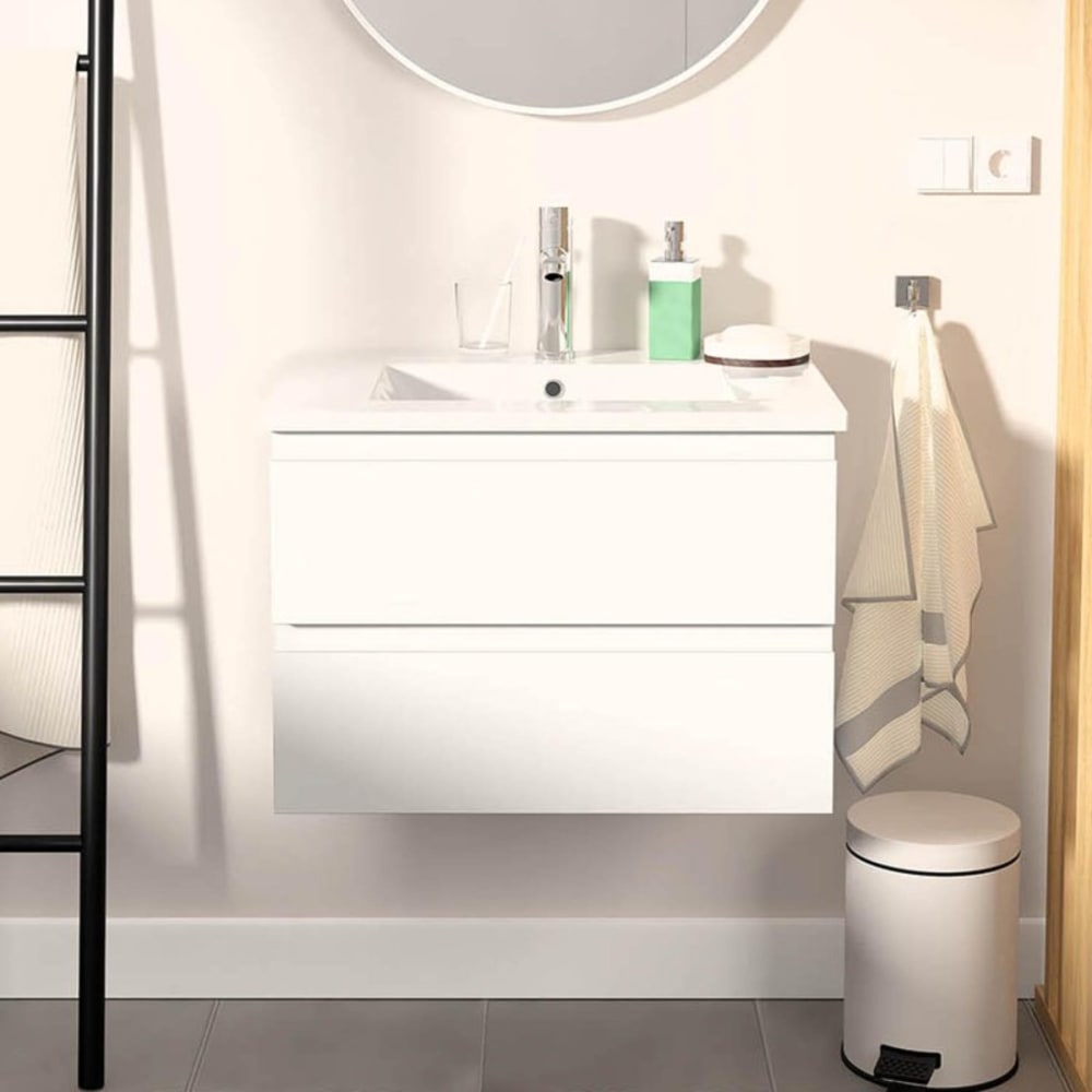 Ensemble simple vasque SORRENTO 60cm avec plan céramique et robinet chromé