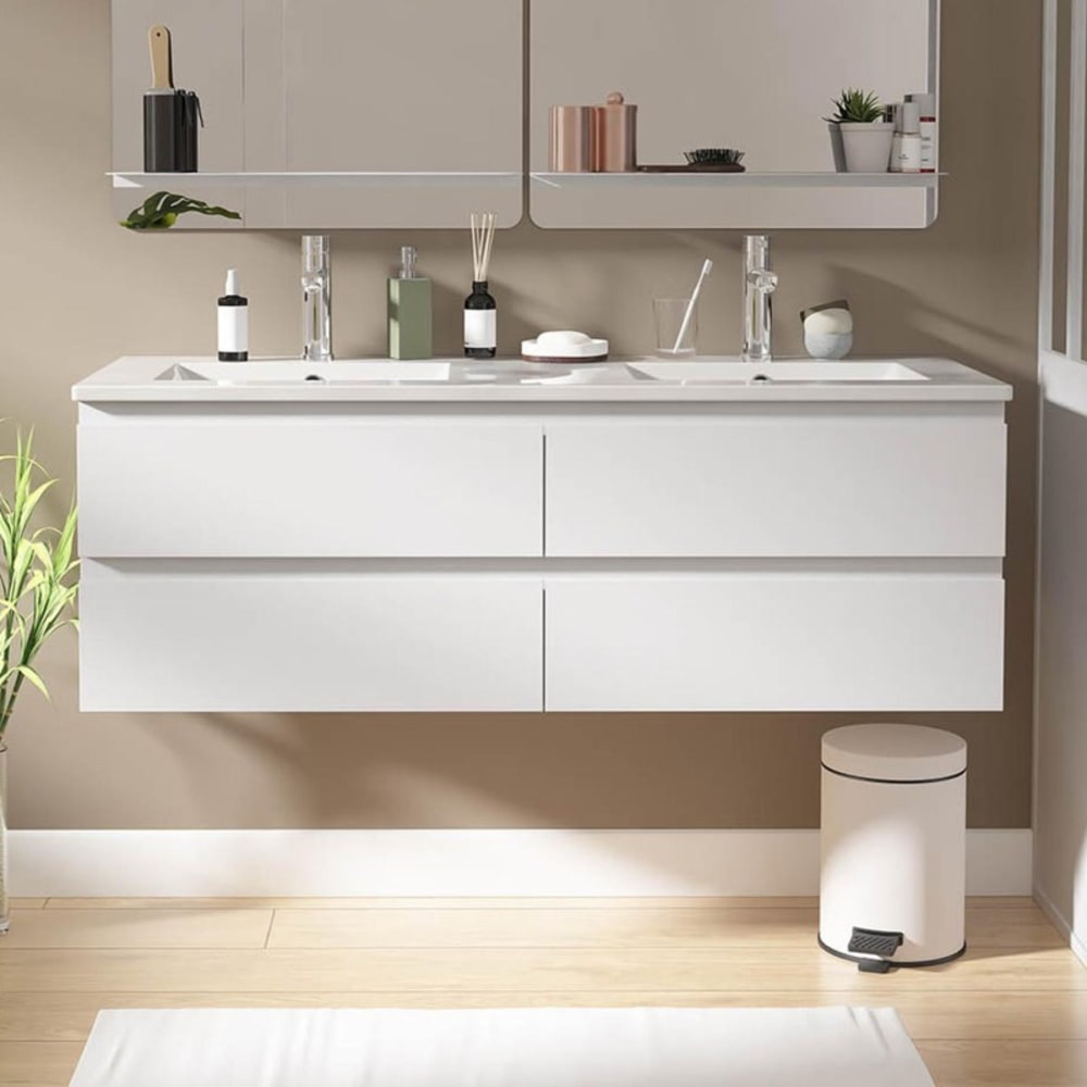 Ensemble double vasque SORRENTO 120cm avec plan céramique et robinets