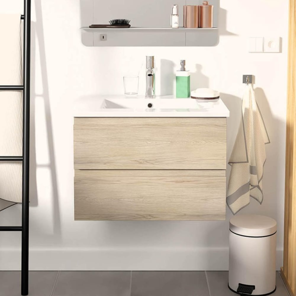 Ensemble simple vasque SORRENTO 60cm avec plan céramique et robinet chromé