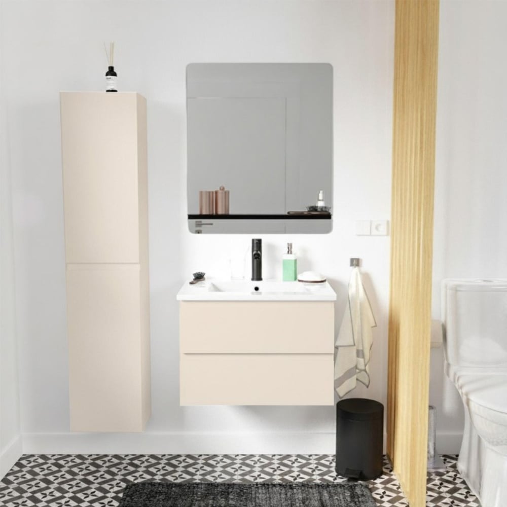 Meuble simple vasque 60cm SORRENTO Décor chêne +vasque+robinet+miroir+colonne