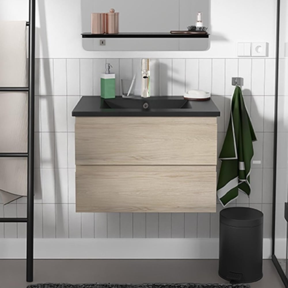 Ensemble simple vasque SORRENTO 60cm avec plan céramique et robinet chromé