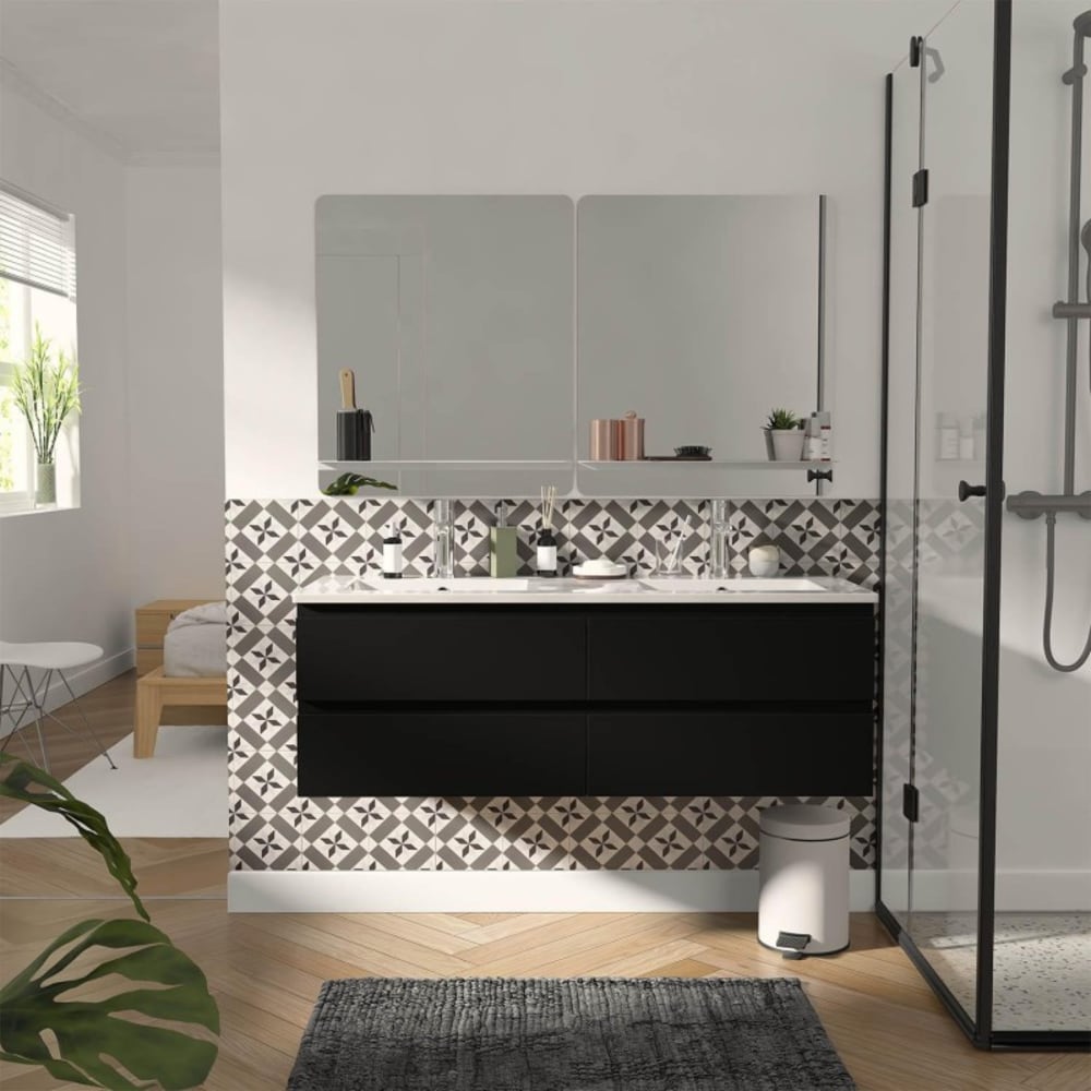 Ensemble double vasque SORRENTO 120cm avec vasque, robinets et miroirs